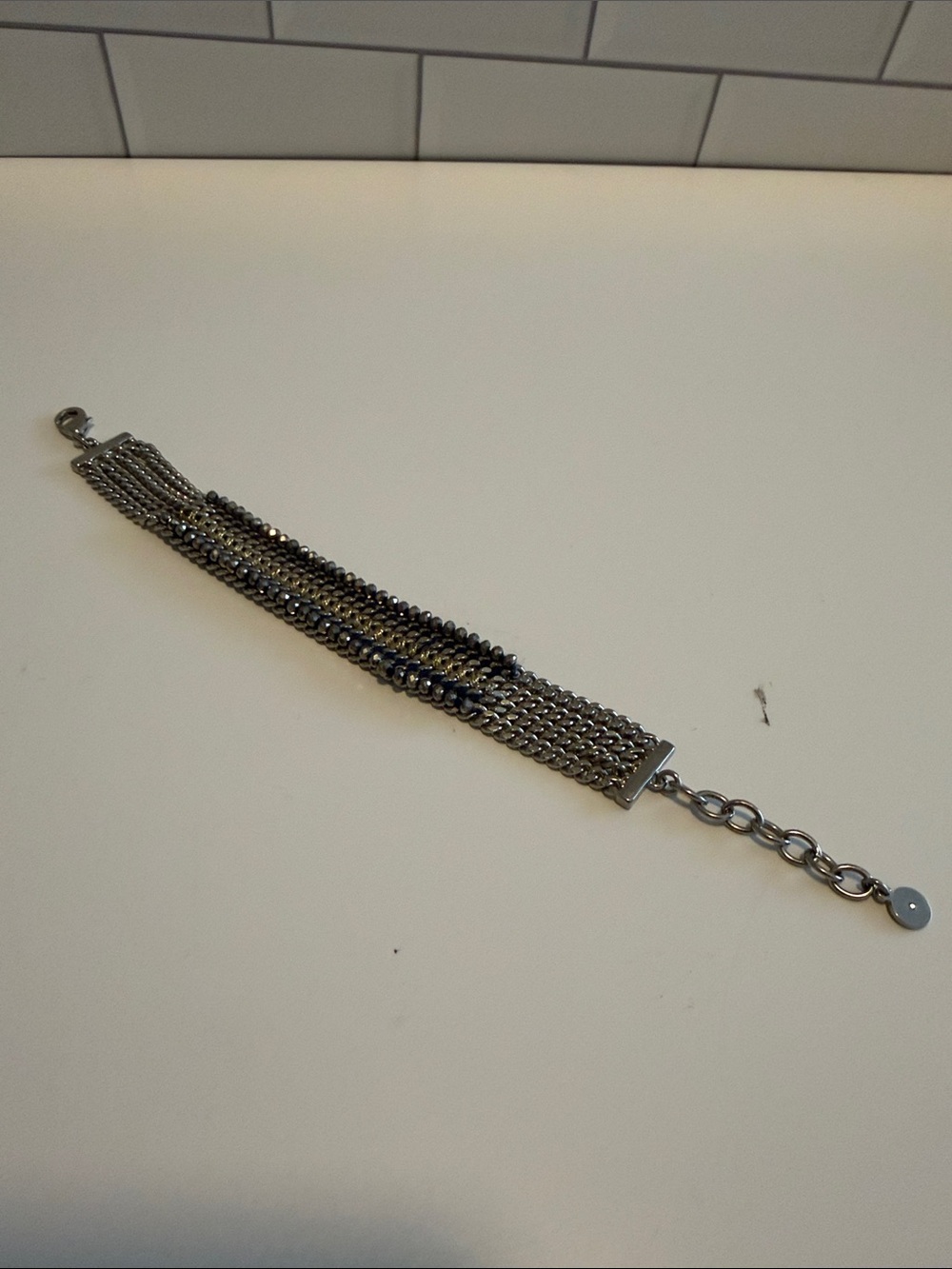 Stella & Dot Silver Multi-Chain Bracelet with Dark Accents